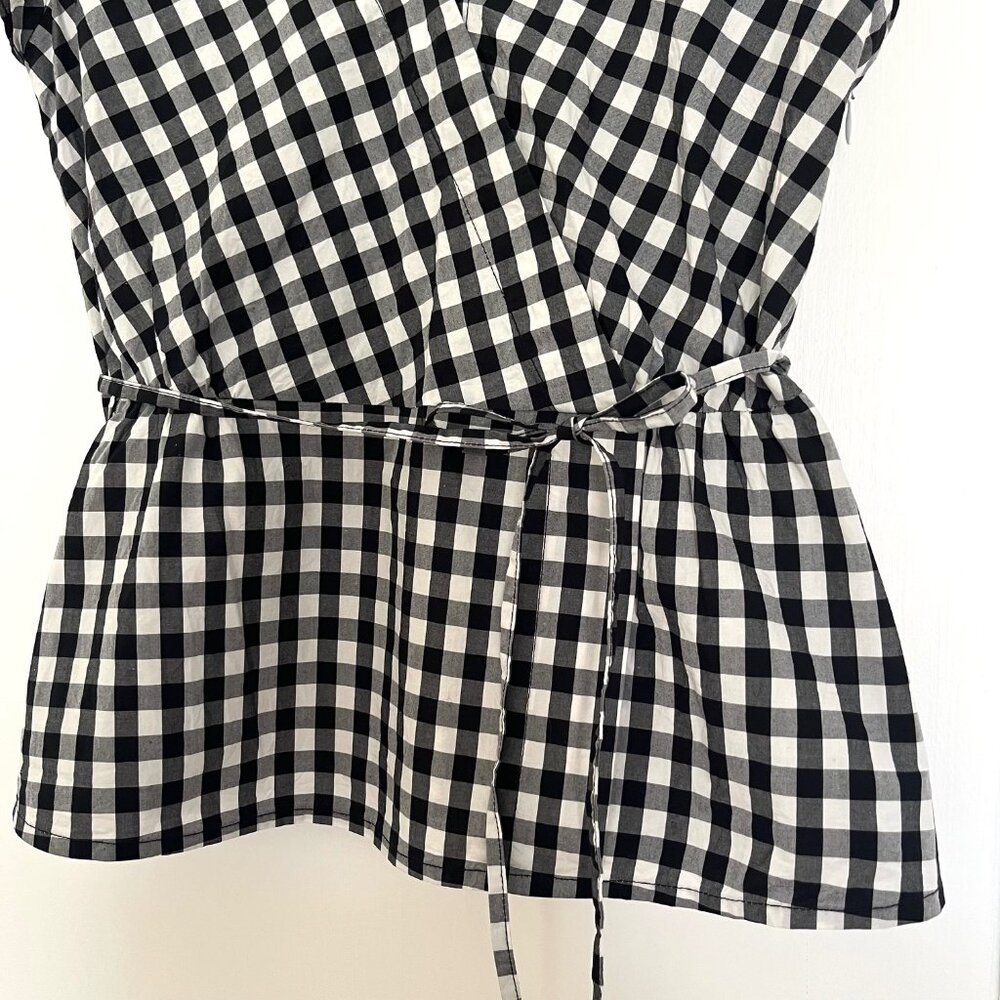 J Crew Flutter Sleeve Wrap Gingham Blouse | Size 4 - Picture 8 of 10